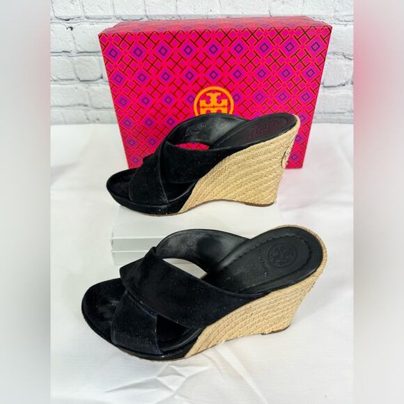 #TORY BURCH Bailey 110mm Wedge Mules Suede Black Size 7.5 - Picture 5 of 8
